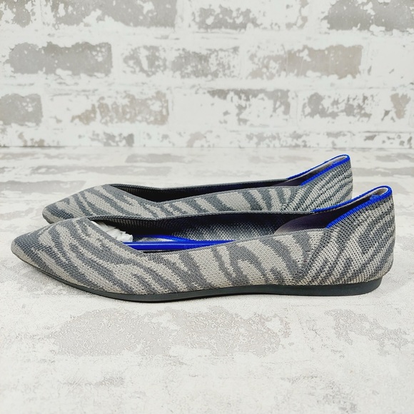 NEW Rothy's The Flat Grey Zebra Knit Round Toe Slip On Loafers O274